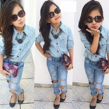 

Free shipping 2019 Children Wear New Girl Cowboy Suit kids clothes girls boutique kids clothing girls ruffle outfits