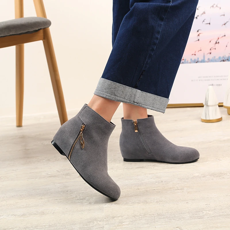 

INS hot women Ankle boots Genuine Leather 22-24.5 cm length Cow suede Increase within Zipper booties ankle boots for women