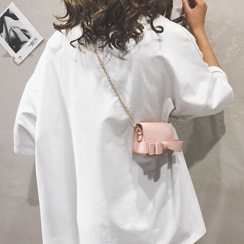 Милая мини-сумка с бантом летняя Новая высококачественная женская дизайнерская сумка из искусственной кожи, сумка-мессенджер, женские сумочки Bolsas - Цвет: Pink