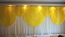 6m/20ft (w) x 3m/10ft (h) White Wedding backdrop curtain with yellow swags wedding props wedding background veil