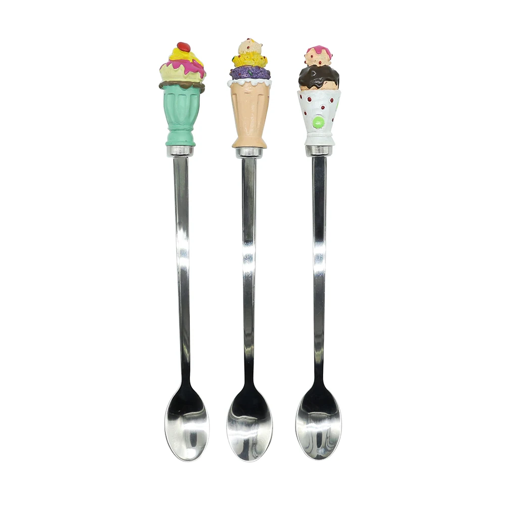 

1PCS Cake Design Stainless Steel Long-handled Ice Dessert Spoon Stirring Coffee Spoon Teaspoons Dinnerware 0