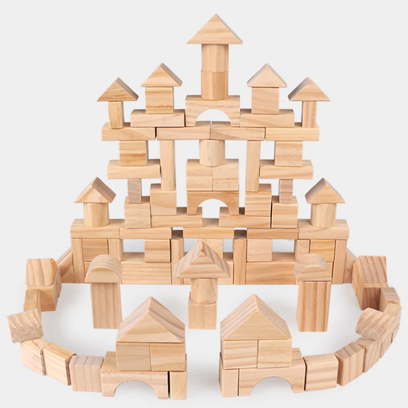

100 Pcs/Lot Environmental Wooden Building Blocks Set Toys for Children Wooden Rainbow Educational Toy Montessori Stacking Cubes