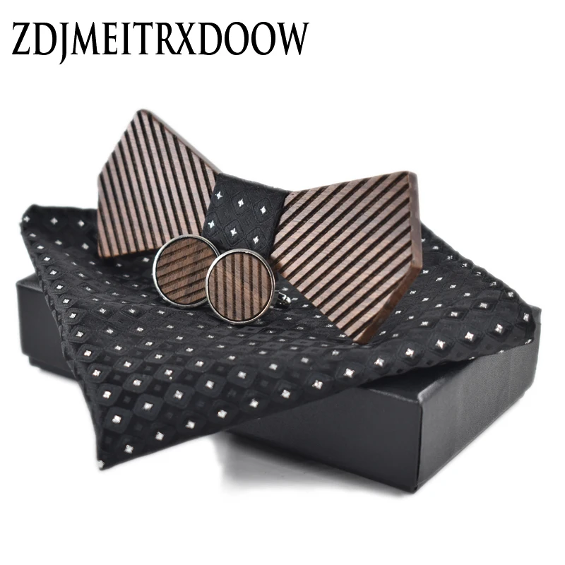  New arrival Fashion Handmade Wood Bow ties Bowtie Butterfly Gravata Strip Ties For Men Cufflinks Ha