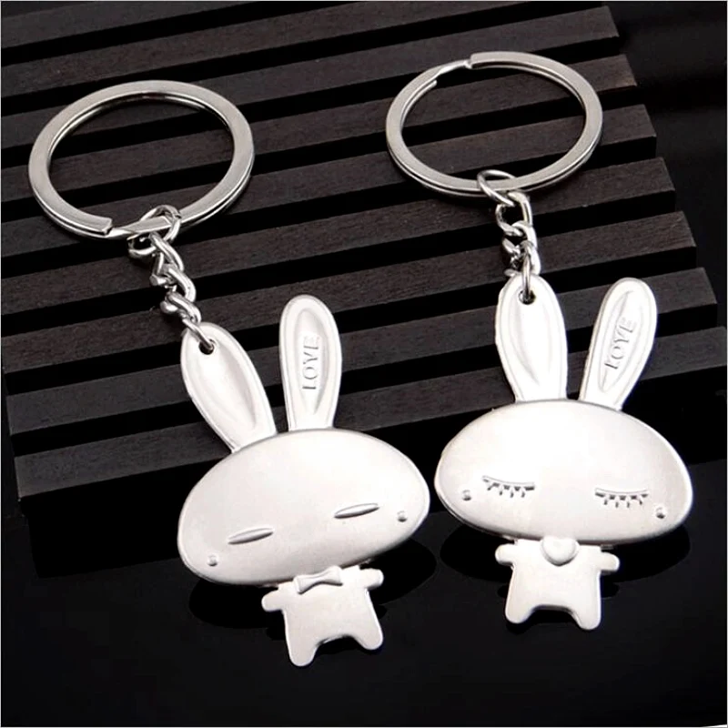 

New Design Diy Handmade Keychain Stainless Steel Metal Keyring Animal Rabbit Chaveiro Couple Chain Gift for Lover Lubov Brelok