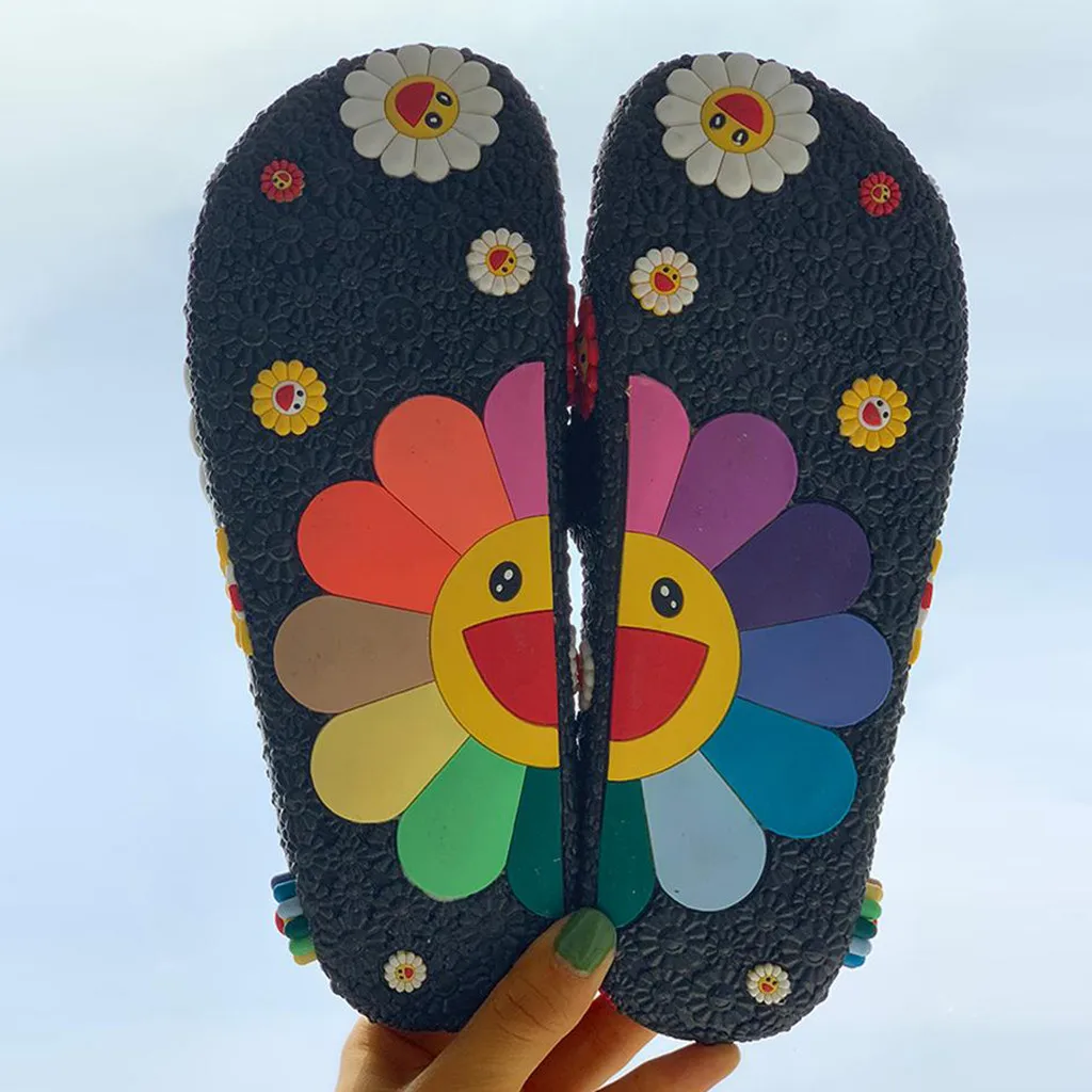 Женская модная обувь; женская цветная домашняя обувь с рисунком подсолнуха; Вьетнамки; летняя пляжная обувь; шлепанцы; zapatos de mujer