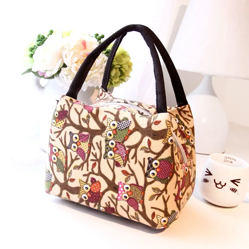 

Portable Lunch Bag Owl Palm Totem Graffiti Insulated Canvas Food Picnic Bags For Women Kids Lunchbox Handbag LT88