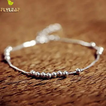 

Flyleaf 925 Sterling Silver Box Chain Beaded Bracelets For Women Simple Style Femme Prevent Allergy Sterling-silver-jewelry