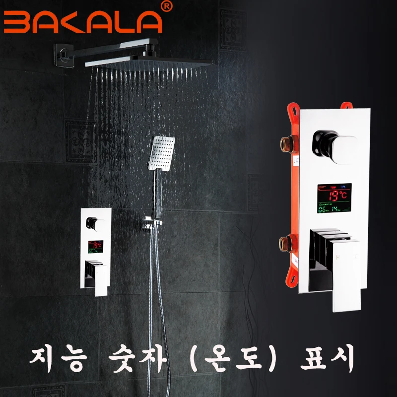 

BAKALA Bathroom Shower Set 3 Functions LED Digital Display Shower Mixer Concealed Shower Faucet 10 Inch Rainfall Shower Head