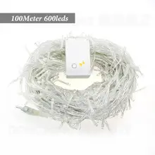 100 м 600 светодиоды AC 110 В 220 В ЕС Plug сказочных Гирлянды светодиодные свет Водонепроницаемый Рождество Свадебная вечеринка украшения провода лампа