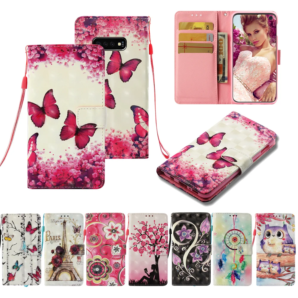 

S10 Lite Case for Galaxy S10 S9 S8 S7 S6 Cover 3D Painted Leather Stand Case for Galaxy S10 Plus Note9 8 S7Edge S9 S8Plus Funda