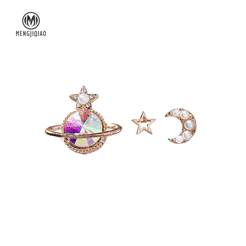 MENGJIQIAO новые корейские милые серьги-гвоздики с искусственным жемчугом и лунной звездой для женщин, стразы, ювелирные изделия для девушек, подарки