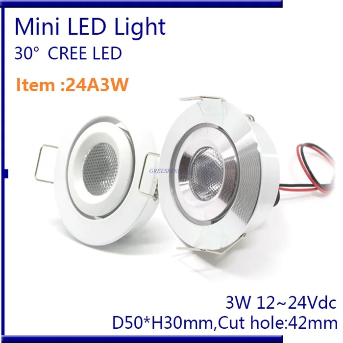 1W 2W 3W 4W LED Spot Light Recessed Down Light Dimmable Cabinet Lamp CREE Chip DC12-24V White,Warm White ,Cool White Freeship