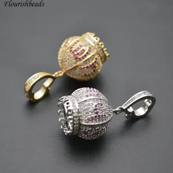 

Loops at Bottom Paved Multi Color CZ 17x23mm Metal Copper Crown Shape Bead Cap fit Tassel Pendant making Jewelry Findings