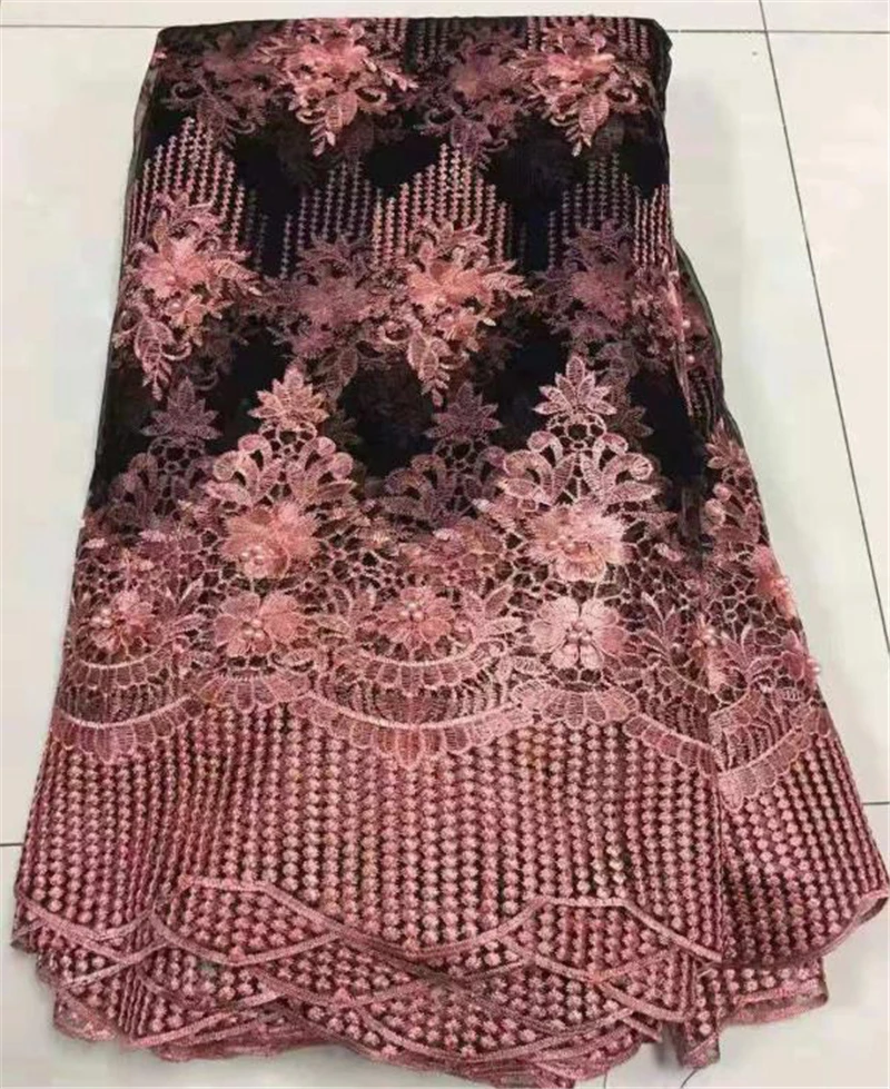 

2019 African Laces Fabrics Embroidered Nigerian Guipure French Cord Lace Fabric High-quality Rose African French Net Lace Fabric