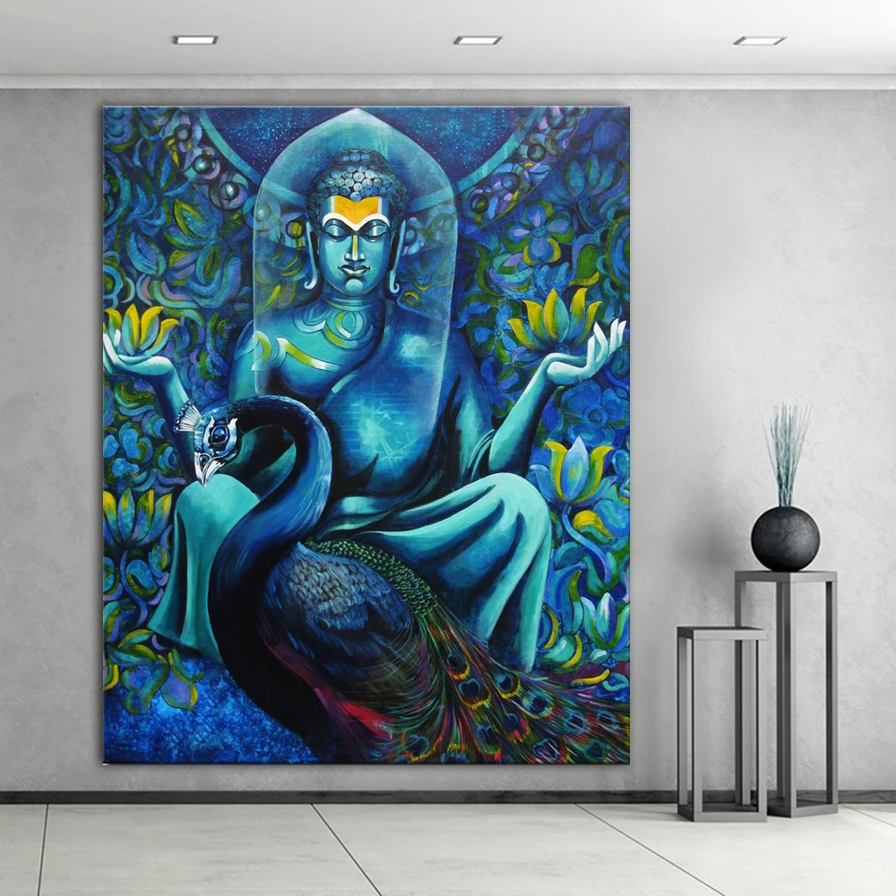 

DDWW Wall Art Painting Canvas Print Buddha And Peacock Picture For Living Room Home Decor No Frame