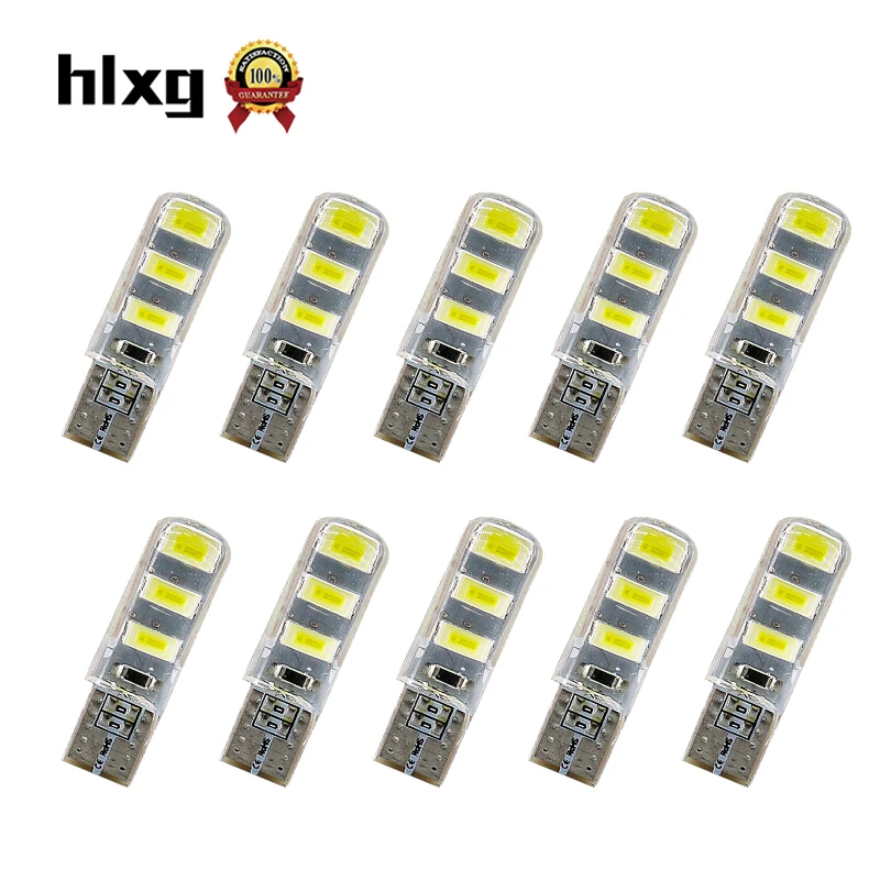 

hlxg 10PCS t10 led w5w car light auto led Interior side wedge Reading dome Lamp led bulb 12V 194 168 501 T10-007 car styling