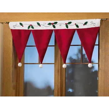 

High Quality Christmas Santa Hat Window Door Valance XMas Home Decoration Curtains Christmas Decor Curtain