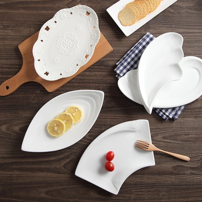 

Cute Lace Creative Irregular Shape Dinner Plate Household Ceramic Dim Sum Dessert Snack Fruit Plate Cake Pan Dried Fruit Plate