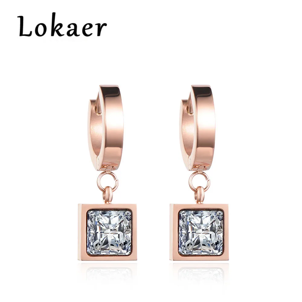 Lokaer классические белые и черные квадратные серьги-кольца с кубическим цирконием для женщин, женские серьги из титановой стали, ювелирные изделия E170450316R - Окраска металла: White