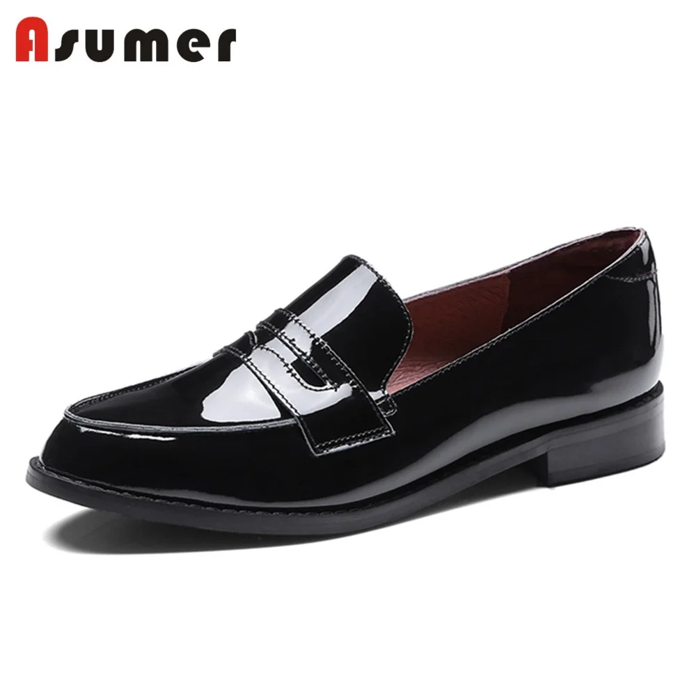 

ASUMER NEW 2018 fashion genuine leather flats women round toe loafers shallow slip-on summer shoes ladies casual dress shoes
