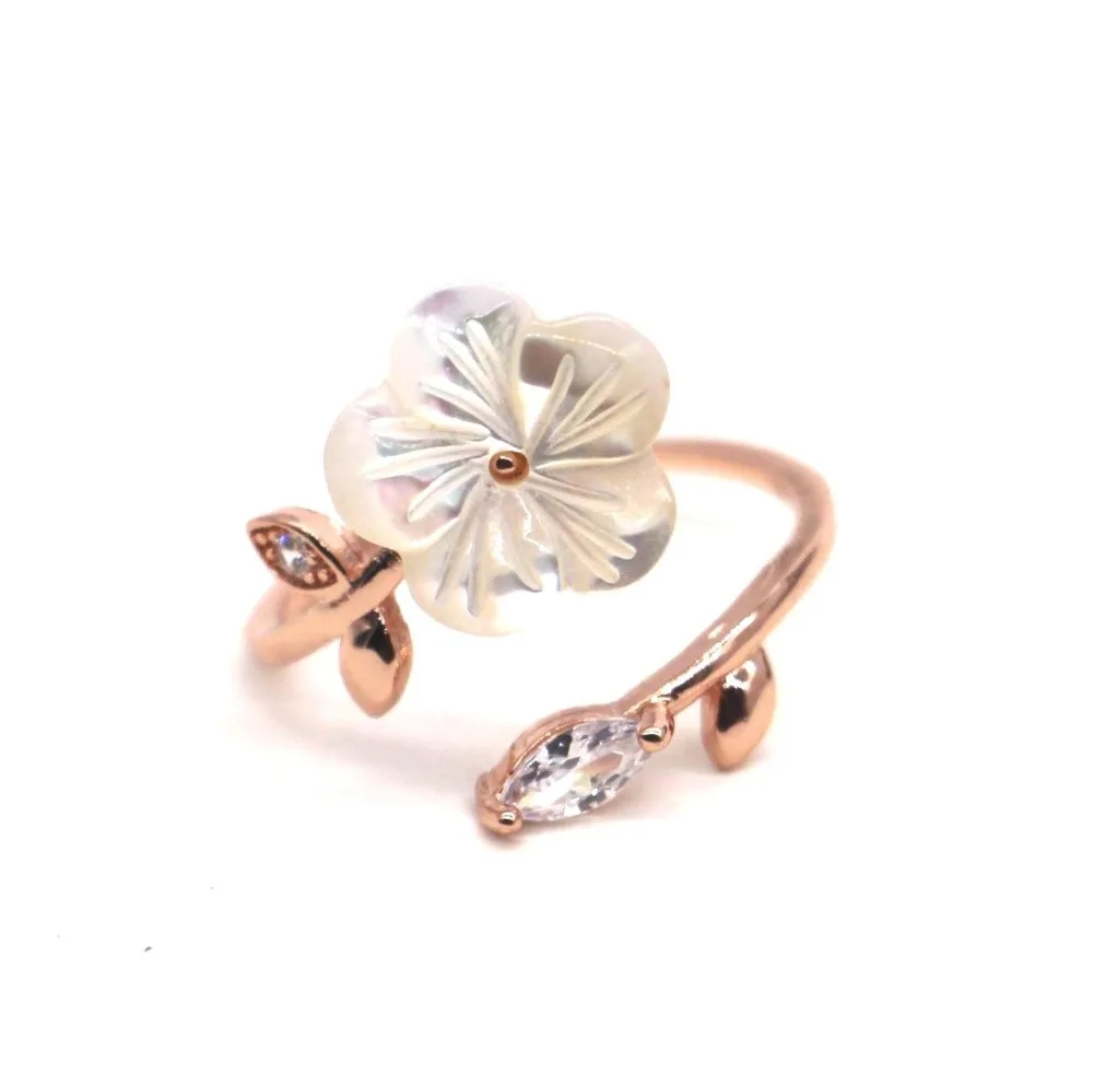 

Cute Shell Flower Open Ring Rose Gold Plated Rhinestone Jewelry Adjustable Rings For Women Bijoux Gift Elegant Party Design