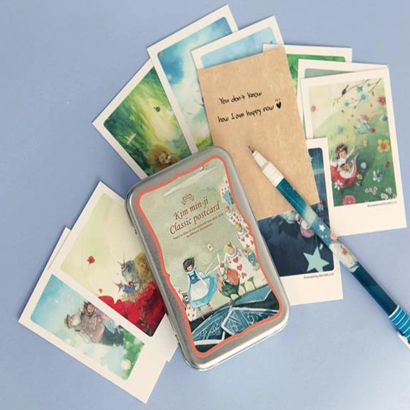  40 pcs/set Alice tin Box greeting cards set Mini retro postcards European Classical style Cards & I