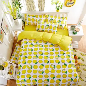 

UNIKEA Summer Cotton Bedding Sets Lemon Yellow Livable Wind Bed Sheets Quilt/duvet Cover Pillowcase King Queen Full Twin