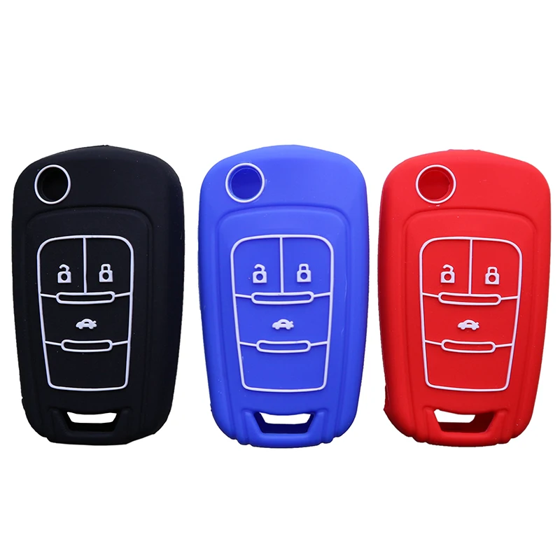

Silicone rubber car key case cover for Chevrolet Cruze 3 Button floding key cover protect shell case flip remote keyless
