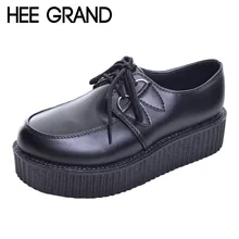 Hee Grand/2017 г. женские Туфли на плоской платформе на шнуровке Обувь из искусственной кожи Женская на весенний сезон толстой плоской подошве белый Черного цвета; размеры 35–39 XWD367