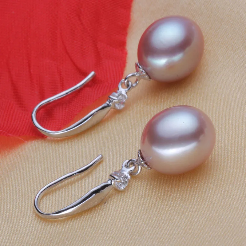 

925 silver real natural big Bright pearl genuine freshwater pearl earrings earrings 8.5-9mm drop 925 silver style