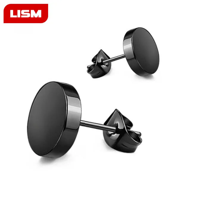 

Wild Fashion Hot Round Black Titanium Stud Earrings Dumbbell Stainless Steel Earrings Korean Women Men Wholesale Gift