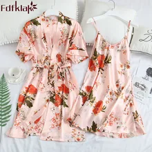 Новинка, женский халат, халат, ночная рубашка, комплект из 2 предметов, розовая шелковая одежда для сна, весенне-летний Атласный халат, комплект Fdfklak