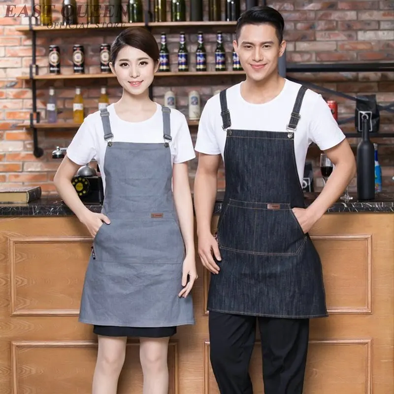 Denim work barista aprons pinafore coffee restaurant cook waiter waitress barbecue cooking kitchen apron DD1134