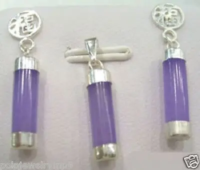 

Jewelry Purple Jade Fortune Pendant Earrings Necklace Set 18K gold plated watch wholesale Quartz stone CZ crystal (A0424)