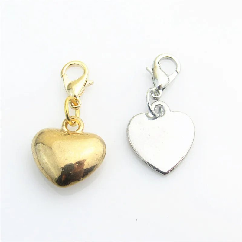 New Arrival gold and silver heart lobster clasp Dangle Charms For