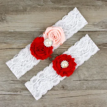 

1 Pair Wedding garter Lace garter set Rose bridal garter vintage lace stretch Shabby flower toss garter