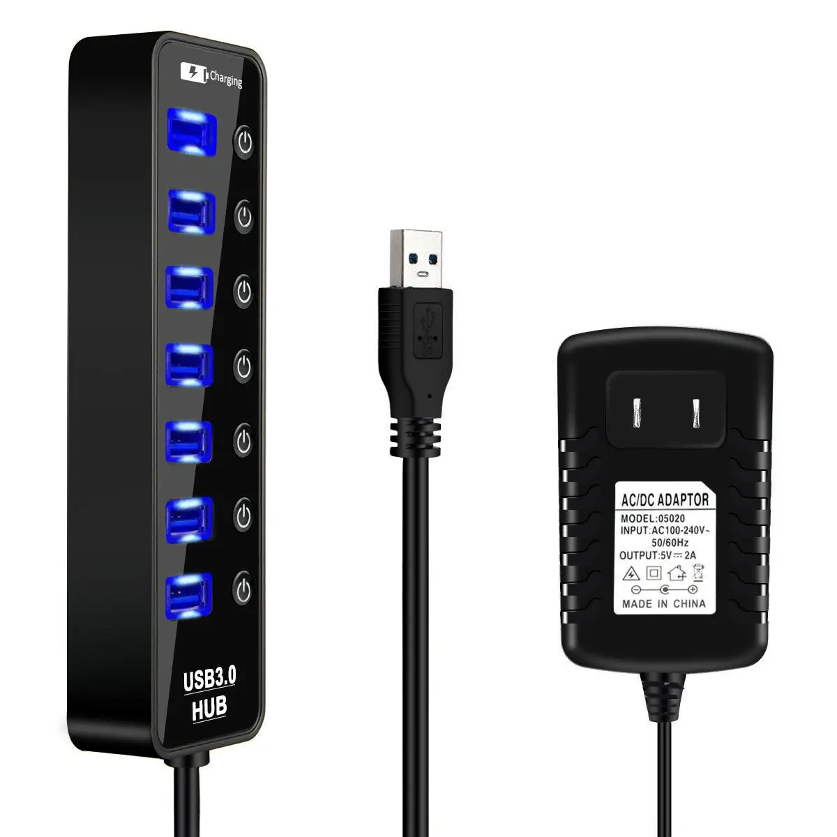 US Plug 3,0 многопортовый usb-адаптер USB концентратор Высокоскоростной 5 Гбит/с 7 портов Hab Sub-control в одном для ПК Компьютерные аксессуары с адаптером питания - Цвет: US Plug