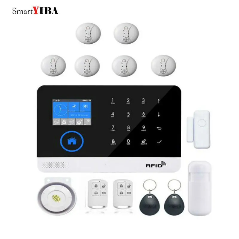 SmartYIBA wifi GSM сигнализация безопасности беспроводной дымовой пожарной сигнализации наборы для домашней защиты RFID SIM голосовые подсказки охранная сигнализация - Цвет: YB103332