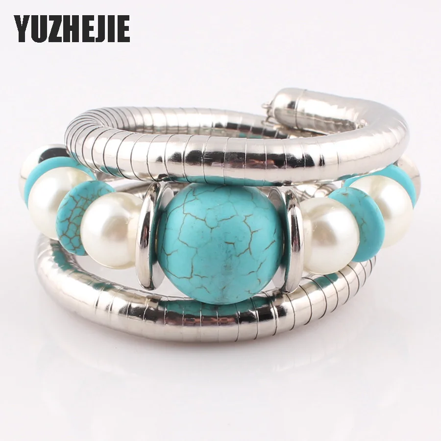 

YUZHEJIE 2018 Hot Jewelry Beads Charms Snake Bracelet Imitation Pearl Adjustable Bracelet Bangle for women