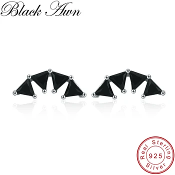 

[BLACK AWN] 925 Sterling Silver Jewelry Cute Triangle Wedding Stud Earrings for Women Female Bijoux Boucles d'oreilles I056