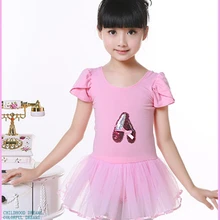 Балетное платье для детей 110-160 см, розовый милый танцевальный купальник с коротким рукавом, фатиновая одежда с блестками, костюм с юбкой-пачкой для гимнастики