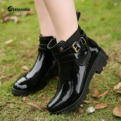 

Short tube cool flat rain boots ladies PVC elastic rubber shoes U-shaped water shoes