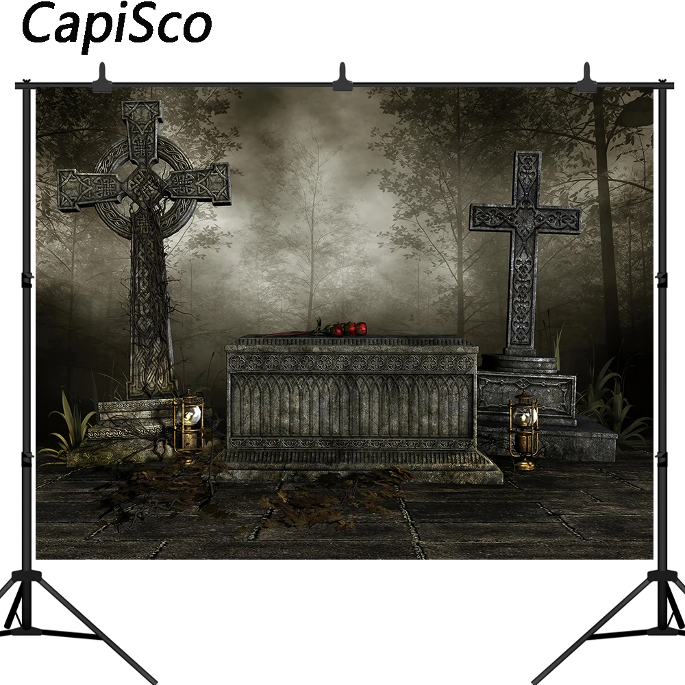 

Capisco Хэллоуин фото фон ночной кладбище крест красная роза фотография Фон фотосессия Фотостудия