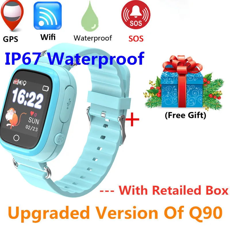 Q90 gps Детские Смарт-часы Детские Анти-потери часы с Wifi сенсорный экран SOS Вызов расположение устройства трекер для детей безопасный монитор - Цвет: Waterproof blue