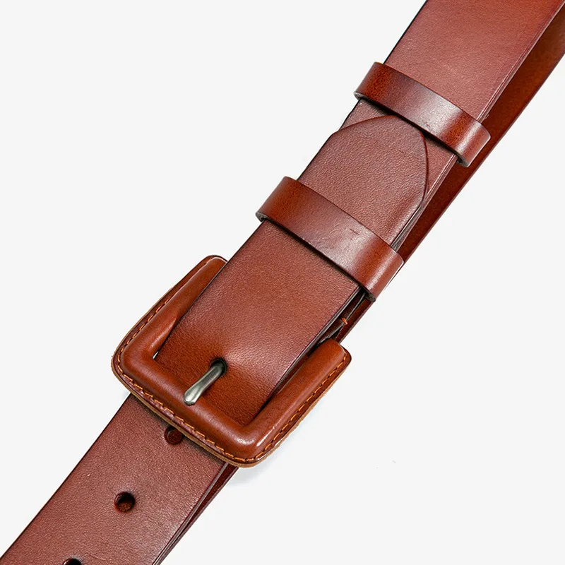 

Brand Genuine Leather Pin Buckle Vintage Casual Men Belt Red Brown Cowbody Jeans Belt Strap