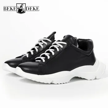 

Autumn 2019 New Men Genuine Leather Sneakers Design Thick Platform Trainers Shoes Lace Up Comfortable Top Quality Mans Footwear