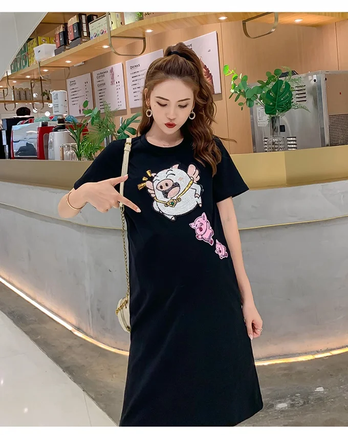 Летняя новая одежда для беременных свободная тонкая футболка со Свинкой корейский модный рисунок из мультфильма платье для беременных