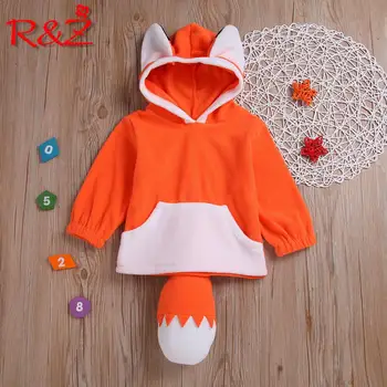 

R&Z children's sweater 2019 spring and autumn new children's clothing boys and girls orange long-sleeved hooded cartoon fox top