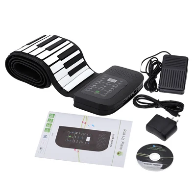 Portable 88 Keys Keyboard Piano Silicone Flexible Roll Up Piano Foldable Keyboard Hand-rolling Piano with Battery Sustain Pedal - Цвет: US PLUG