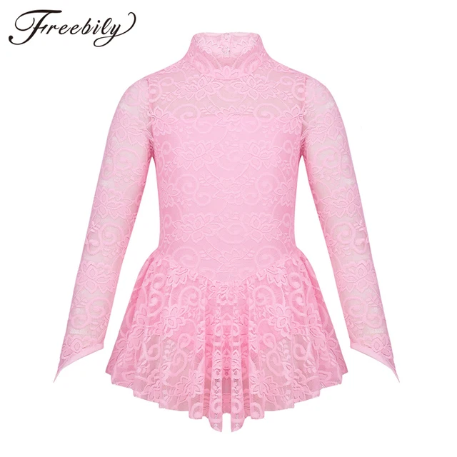 US $13.26 Kids Girls Floral Lace Figure Ice Skating Dress Roller Skating Ballet Dance Leotard Dress Competiti